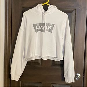 Levi's Cropped Graphic Logo Sparkly Pullover Hoodie White Women's L.